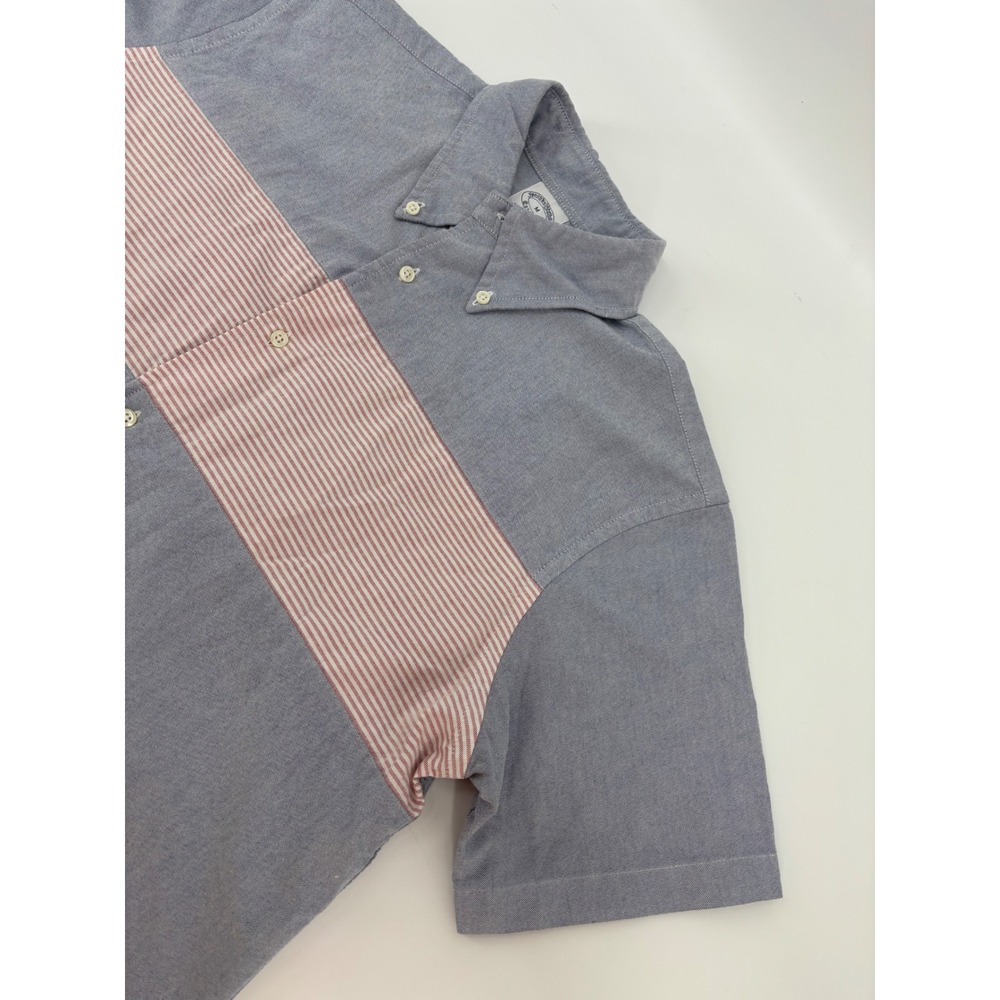 Brooks Brothers Mens Regent Fit Blue Oxford Stripe Panel Short Sleeve Shirt M